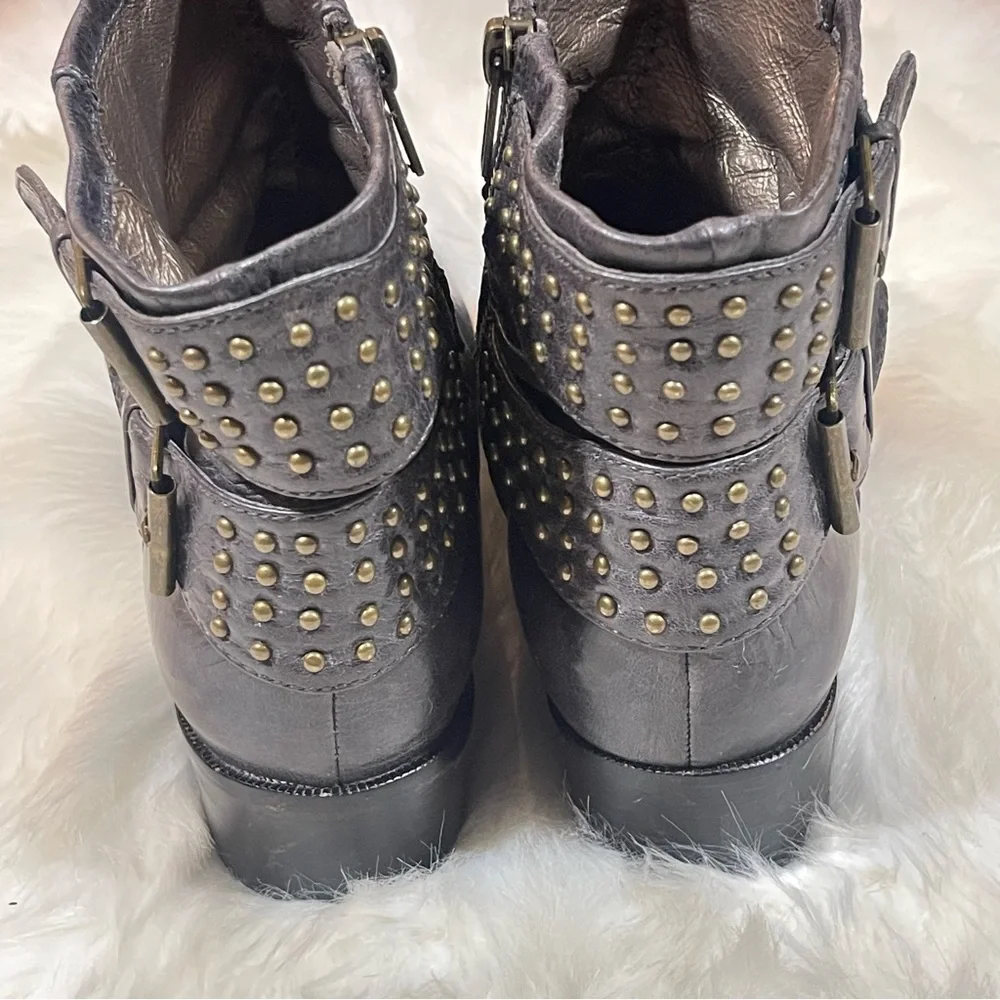 Faryl Robin Dark Grey Gold Studded Leather Booties - Picture 5 of 12